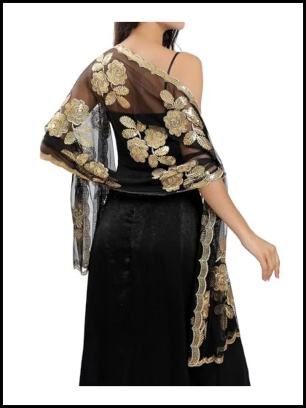 Women Embroidered Lace Sequin Floral Chiffon Formal Wrap Shawl for Evening